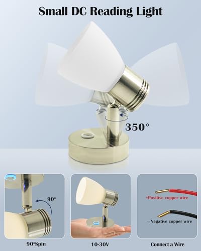 THALASSA RV Interior Lights LED 12V Fixtures Dimmable Boat Reading Lamp 12 Volts 3W Wall Sconce LED for Marine Caravan Camper Van Indoor Warm White Sconces Lighting - color: Brushed Finish
