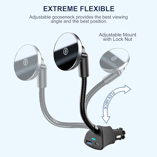 12V Socket Power Outlet + Magsafe Car Mount Charger,10FT Cable 24V 216W Multi Port Outlet, 15W Wireless Car Cigarette Lighter Phone Charger