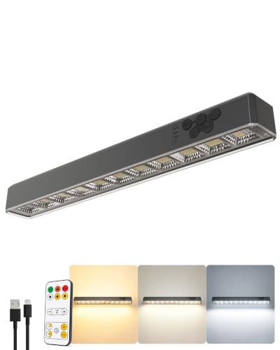 Rechargeable Magnetic Light Bar, 15.8 inch, 1500LM Portable LED Light with 10000mAh Battery, USB-C Charging, Remote Control & Timer, Dimmable & 3 Color Temps, Magnetic Mount, Hook & Battery Display