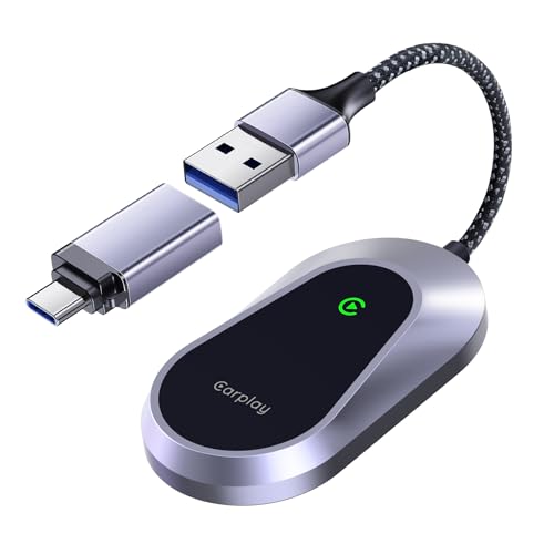 2026 Wireless CarPlay Adapter & Android Auto Wireless Adapter, Universal Plug & Play USB/Type-C, Titanium Alloy Fast Heat Dissipation, LED Music Sync Light, Fits 1000+ Car Models