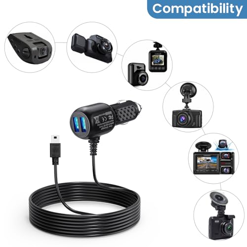 Mini USB Dash Cam Power Cord for Rove R2-4K, Car Charger for Rexing Camera