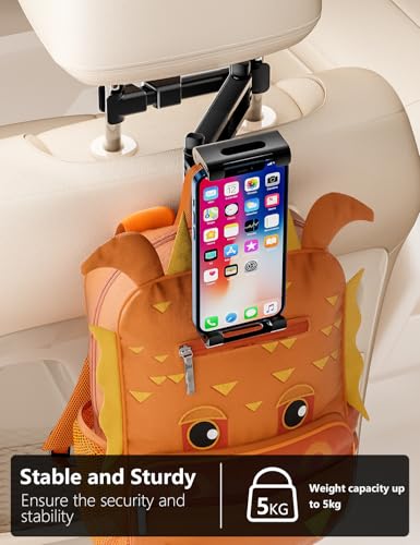 Car Headrest Tablet Holder, Lockable 3-in-1 Extension Arm Tablet Mount for Car Backseat, 360° Rotation, Fits iPad Pro Air Mini, Fire HD, 4.7-13" Tablets, Road Trip Essentials for Kids