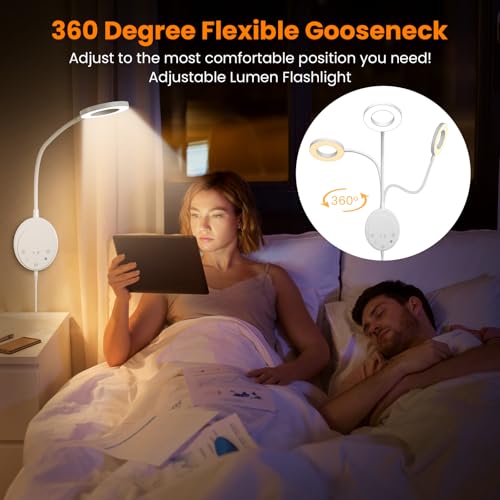 Wall Mounted Reading Light,Headboard Reading Lamp with 5 Color Temperature &5 Dimming,360°Flexible Gooseneck,USB Output, Night Light&Timer Function- Perfect for Reading in Bed (White 2 PCS) - color: White 2 PCS
