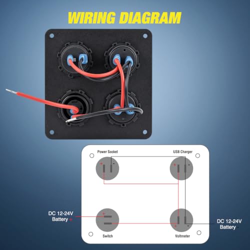 Nilight 4 in 1 Toggle Switch Panel Red Power Outlet USB Charger Voltmeter - color: 4-in-1 Panel Red
