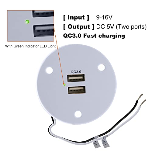 Facon 12V RV USB Charger Socket, QC 3.0 Quick Charger Dual USB Outlet, Wall Mount RV USB Charging Port, for Trailer Camper Boat Marine Motorhome (White) - color: White Dual USB- QC 3.0 Quick Charger