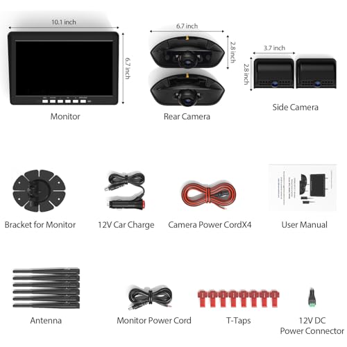 ZEROXCLUB 4-Camera Wireless RV Backup Camera System for Furrion Pre-Wired RVs Traliers– 10.1" DVR Monitor, 2 Rear + 2 Side Cameras, IP69K Waterproof, IR Night Vision – BY504 - size: 10.1"-4 Cam