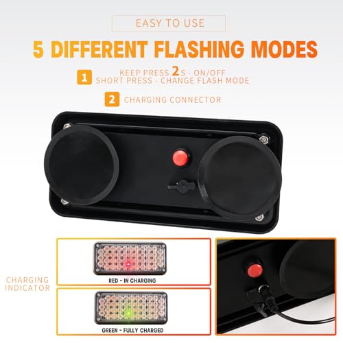 2-Pcs Battery Operated LED Emergency Strobe Lights Bar w/Magnetic Base Rechargeable Portable Roadside Roof Top Mini Plow Flash Beacon Warning Light for Truck/Trailer/Vehicle (Red) - color: 2-PCS Red