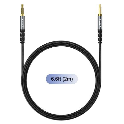 J&D 3.5 mm TRRS Cable, Nylon Braided Male to Male Aux Cable with Gold-Plated Connector Aluminum Alloy Shell for Headphones, Car Stereos and More, Grey, 6.6 feet