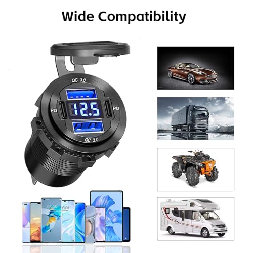 3-in-1 Marine Switch Panel USB Charger Cigarette Lighter Voltmeter Boat - size: 3in1 Dual QC3.0 and Dual PD3.0