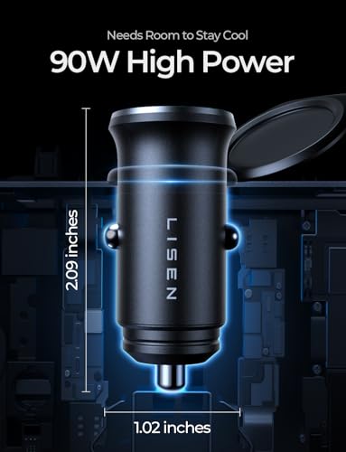 LISEN 90W USB C Car Charger USB C Fast Charge, 45W PD&QC 3.0 Fast Car Charger - color: Black, size: 1 Pack