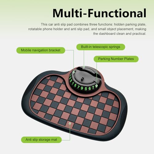 Multifunctional Car Dashboard Anti-Slip Mat, 360° Rotatable Phone Holder 3-in-1 Storage Organizer Pad for Phones, Sunglasses, Keys & Daily Essentials (Brown #C) - color: Brown