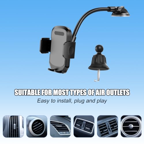 Car Windshield Phone Holder, 14" Gooseneck Strong Suction Cup Dashboard Air Vent Mobile Phone Stand, Hands-Free Auto Interior Dash Window Cellphone Mount, Fits Most 7" Devices (Gray) - color: Gray