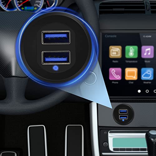 Double Port USB 3.0 Car Mount Flush Cable Dashboard Panel with LED - style: Dual Port 1ft