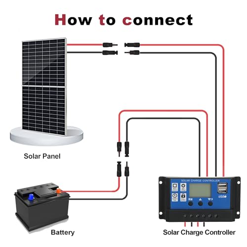 Solar Extension Cable 10AWG 6mm² 50FT PV Wire 10Gauge Adaptor Panels Cables with Female & Male IP68 Waterproof Connectors for Outdoors, Marine, RV, Photovoltaic (Black& Red) - size: 50ft Both ends installed