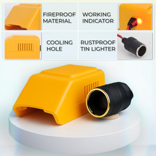 Tonsim 12V Battery Adapter for Dewalt 12V Max Battery to Cigarette Lighter Socket, Cordless Tool Converters for Power Wheel & Car Appliances Compatible with Dewalt Flexvolt XR Battery