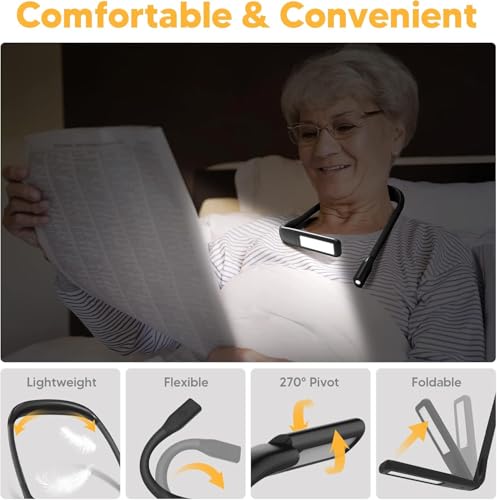 Reading Light, Rechargeable Neck Light, Stepless Dimming Book Light - color: Black