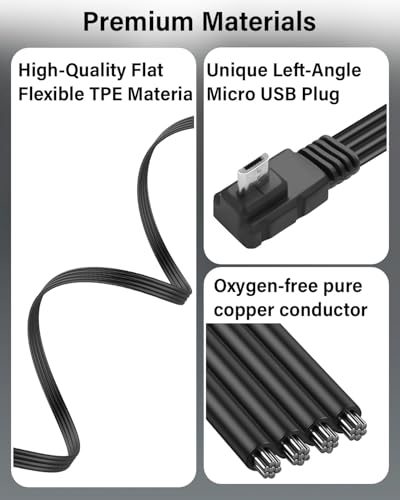 USB-C to Micro USB Flat Cable,Micro 5-Pin Female to USB-C Male Cable,Left-Angle Micro USB to Type-C Data Cable,for MP3 Players,Phone,Power Bank- 20cm (Left Angle) - style: Left