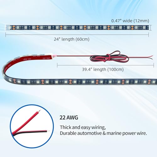 12V Marine Boat LED Light Strip Super Bright, 2 Pack 2FT IP68 Fully Waterproof RV Front Cap Lights, Golf Cart Underglow Roof Lights Strip for Truck ATV UTV SUV Car Pickup Trailer, Cuttable, Red - color: Red, size: 2FT