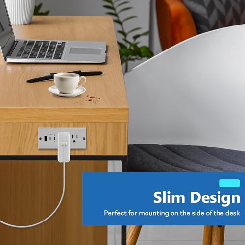 LIDER Rectangle Desktop Power Grommet with USB-C PD60W & USB-A, Matte White - color: White, size: 65W USB 1A2C