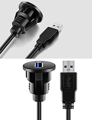 Small USB 3.0 Male to Female AUX Flush Panel Mount Extension Cable for Car Truck Boat Motorcycle Dashboard 3ft (Pack of 5) - size: 3 feet (Pack of 5)