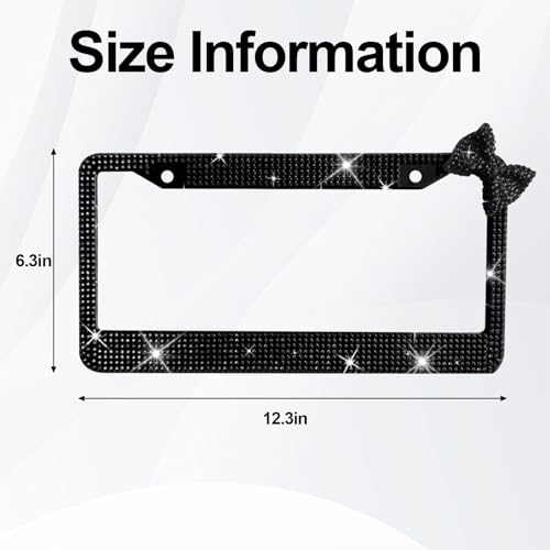 Wanheart 1 Pack Black Bling License Plate Frame, Upper Right Black Bow - color: Black Frame + Black Bow