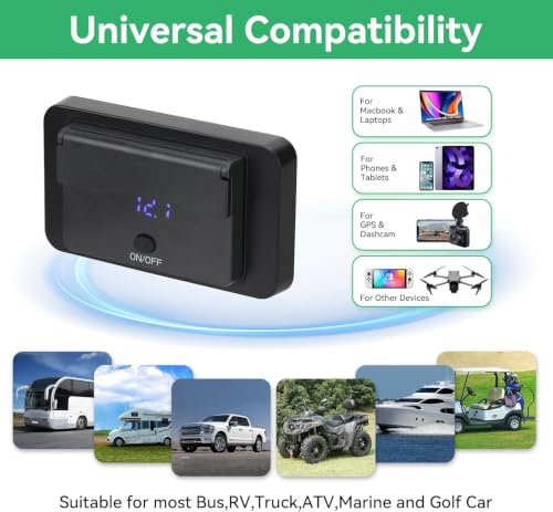 78W 12V USB Outlet, Dual PD 36W and Dual QC3.0, Voltmeter, Switch - size: Pack of 1 with 4 Port / 78W