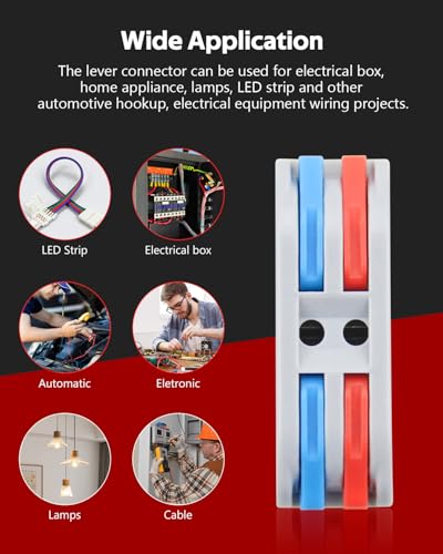 ALITOVE Lever Wire Connectors Push-in 10pcs Quick Connect Wire Splice Connectors Compact Inline Terminals for Electrical Wire Splicing Project, 28-12 AWG, 2 in 2 Out - size: 10PCS, style: 2 in 2 out