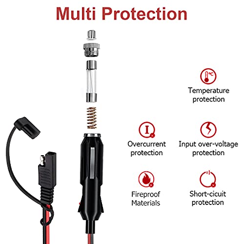 2 Pack 1FT 12AWG 12V SAE Cigarette Lighter Charger Cable