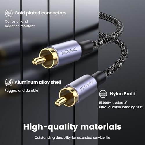 MOSWAG RCA to RCA Audio Cable Single RCA Subwoofer Cable Coax Audio Cord - size: 16 FT/5M