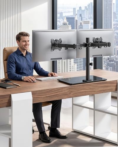 monTEK Freestanding Dual Monitor Stand for 17-32", 22 lbs Each, Glass Base