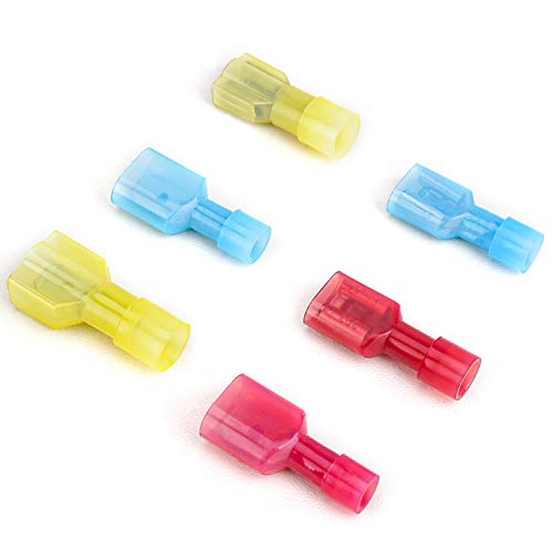 TICONN 100 Pcs Nylon Spade Connector Kit, Insulated Crimp Wire Connectors - style: Female Red 100 Pcs