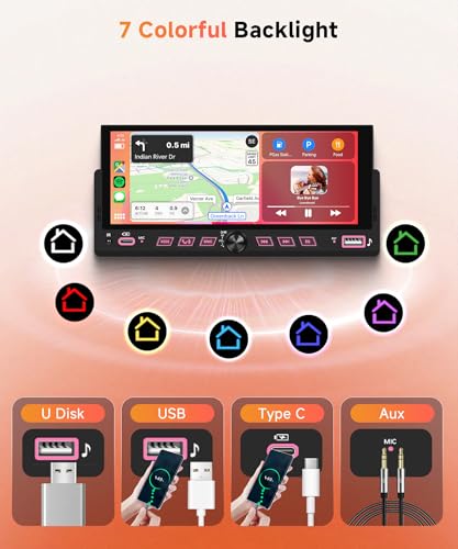 Rimoody 6.86" Single Din Car Stereo with Wireless CarPlay and Android Auto - style: 6.86 inch with Volume Knob and physical control buttons