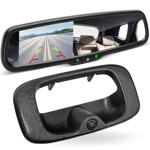 EWAY Tailgate Handle Backup Reverse Camera with 4.3 inch Rear View Mirror Monitor Kit for Chevy Silverado/GMC Sierra Fleet Side Metal Bed 1500 2500 3500 1999-2006 Reversing Parking Camera