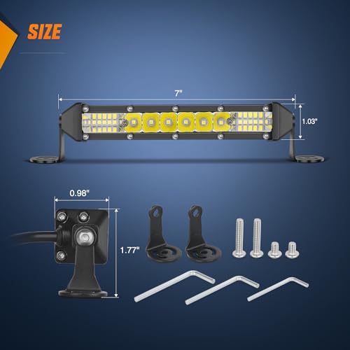 Nilight Slim LED Light Bar 2Pcs 7 Inch 16LED Single Row Spot Flood Combo Fog Driving Work Lighting Roof Bumper Lamp Offroad for 4x4 Trucks SUV ATV UTV - color: White Spot Flood Combo