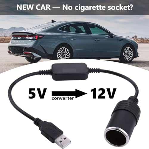MGI SpeedWare USB to Car Cigarette Lighter Socket with Step-Up Converter Adapter Cable, USB-A 5V to 12V Female Plug-in, Max Power 8W