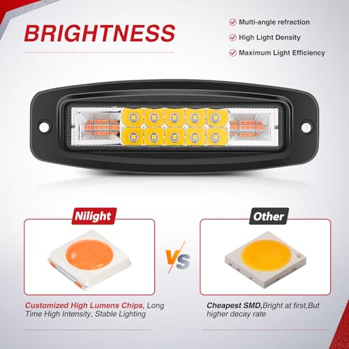 Nilight Flush Mount LED Light Pods 6Inch 60W Amber White 3 Lighting Modes - color: 60W Led Pods 2Pcs Amber White Flush Mount