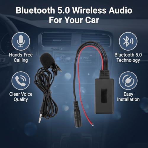 POCREATION Stable Data, Ai Net Bluetooth Bluetooth 5.0 Aux Cable Adapter with Microphone Handsfree Fit, for Cda 9857 Cda 9886 Cda 117