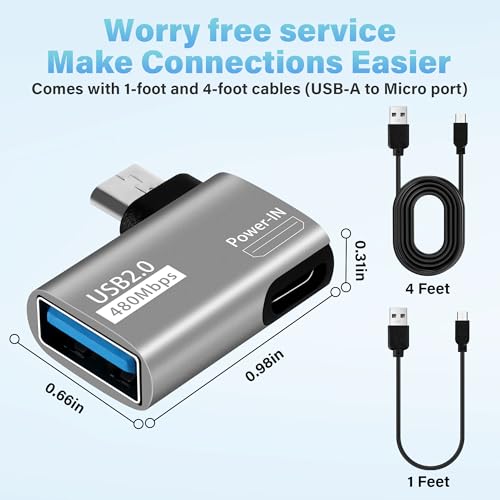 4 Pack OTG Cable Adapter for Fire TV Stick,90 Degree Left & Right Angle Powered Micro USB to USB OTG Adapter for Android Phone Tablet and More Host Devices with Micro USB (with 2 USB A to Micro Cable) - style: 4 Pack
