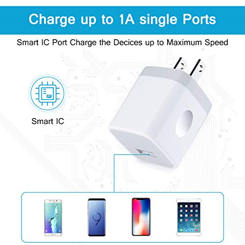 USB Plug Wall Adapter,1A/5V Single Port Wall Charger Block Charging Cube - color: White