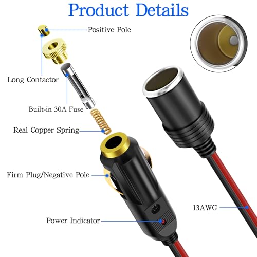 XMSJSIY Cigarette Lighter Extension Cord 14AWG 12V-24V - 3M/9.84FT
