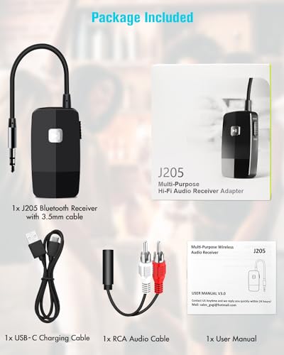 Golvery Bluetooth V5.4 Receiver for Speaker Home Stereo with 3.5mm AUX/RCA - style: J205 Stereo Stream