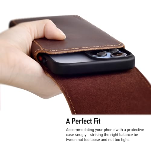 ykooe Leather Phone Holster for iPhone 17 16 15 14 13 12 Galaxy S25 S24 S23 - color: Dark Brown, size: L