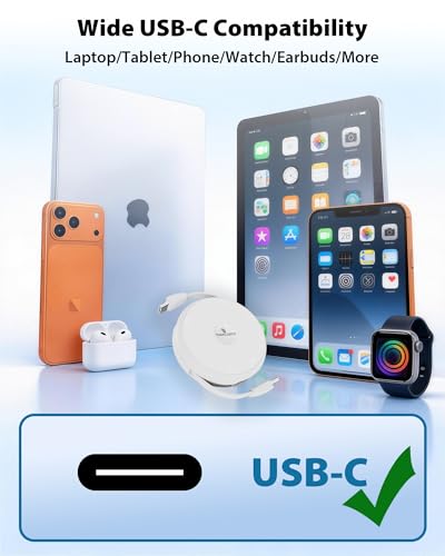 Travel Depot 2-in-1 Wireless Charger with Retractable USB-C Cable – 60W PD