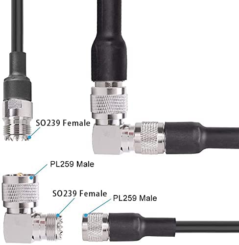 MOOKEERF PL259 Male to UHF Female Right Angle Adapter, 2-Pack UHF Male to SO239 Female L Shape 90 Degree RF Coax Connector CB Radio Connectors
