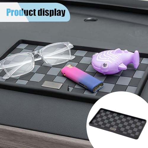Car Dashboard Non Slip Mat, 11.06'' x 5.98'' Universal Grid Multi-Functional Sticky Adhesive Pad, Dash Sticky Gripping Mat for Cell Phones, Keys, Sunglasses, Electronic Devices, GPS (Black Gray)