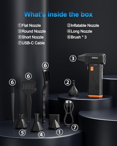 Compressed Air Duster 130,000RPM Ultra-Powerful Cordless Electric Air Blower w/Brushless Motor, 3 Speed Adjustable & Rechargeable Battery for Keyboard, PC, Car, Home, Outdoor, Snow Removal