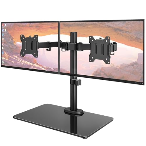 monTEK Freestanding Dual Monitor Stand for 17-32", 22 lbs Each, Glass Base