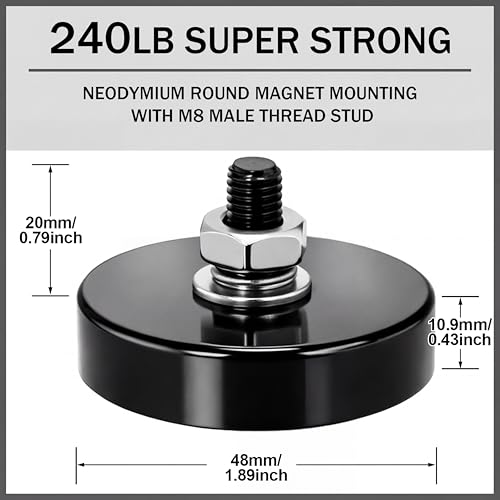 Flutesan 4 PC Strong Round Mounting Magnet with Bolt, 1.89"-200lb-m8 Black - color: Black, size: 1.89in-240lb-m8