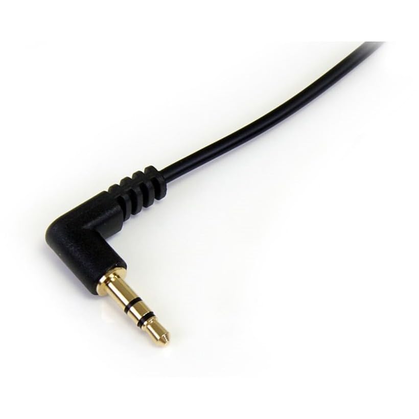 StarTech 1ft Slim 3.5mm Audio Cable, Right Angle, Male to Male (MU1MMSRA) - size: 1 ft / 30cm, style: 1 x Angled Connector