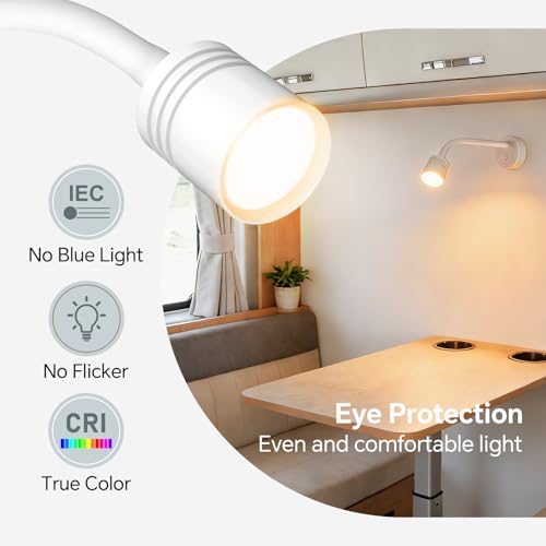 12V Dimmable Reading Light, RV LED Lamp with USB-A & USB-C Charger - color: White